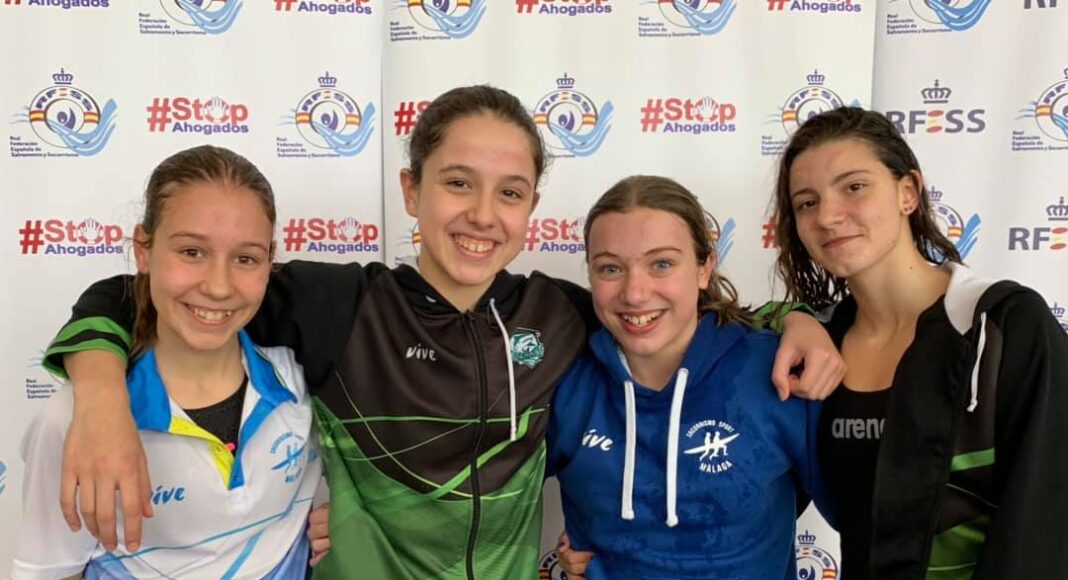 Málaga Socorrismo Sport logró la mejor marca nacional en 4x50 metros natación con obstáculos en la categoría cadete femenina (Yaiza Esteban Camarillo, Nerea Grueso Peña, Alejandra Montalvo Bienvenido y Estefanía Carrasco Gousseva).