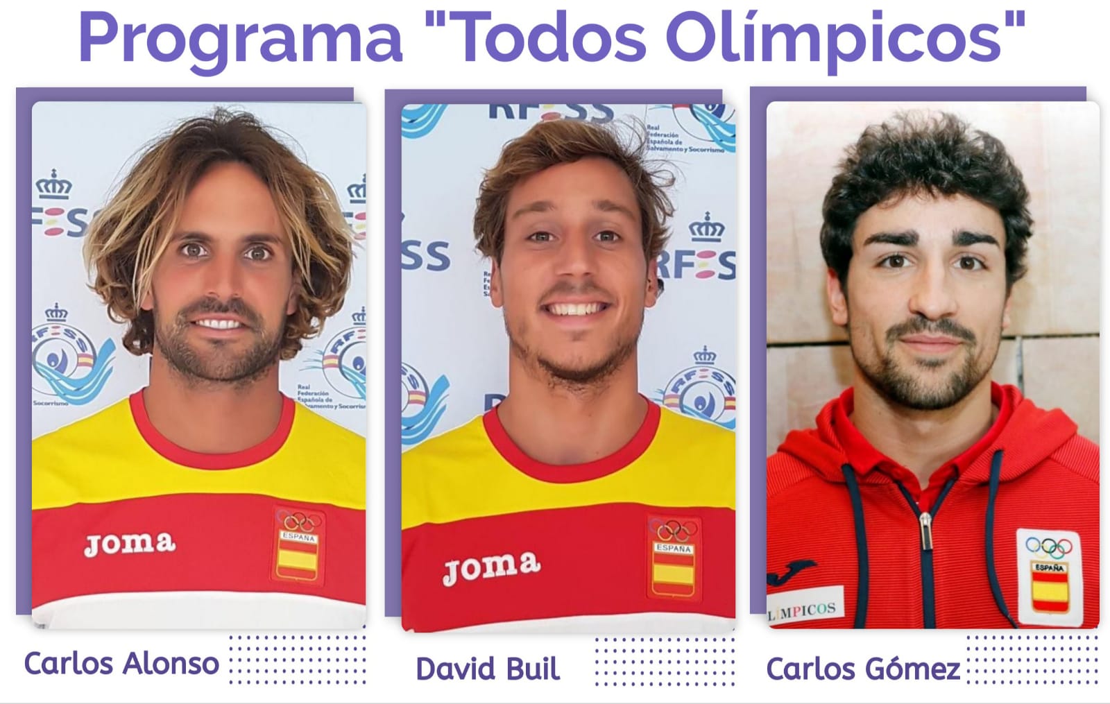 Los tres socorristas que forman o han formado parte de  la campaña de difusión de los valores olímpicos, Carlos Alonso, David Buil y Calos Gómez.