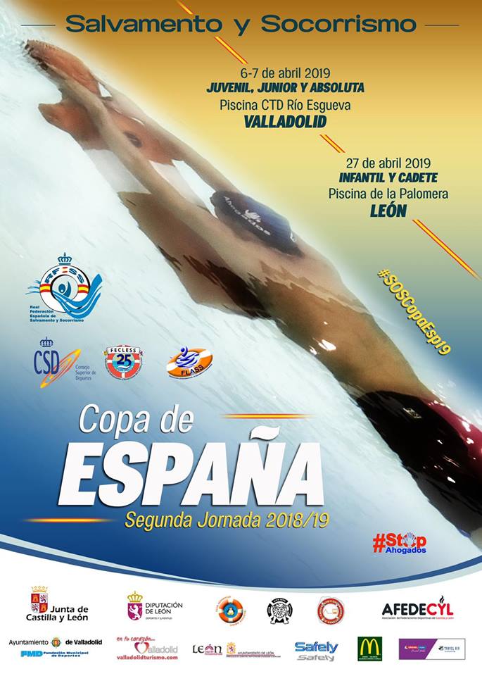 Cartel de la segunda jornada de la III Copa de España de Salvamento y Socorrismo juvenil, junior y absoluta #SOSCopaEsp19.