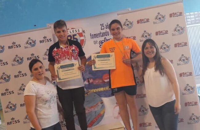 100 metros natación con obstáculos: Diego Barbillo Rodríguez (C.D. Unión Esgueva SOSVA) y Berta Arévalo Velasco (C.D. Oca SOS).